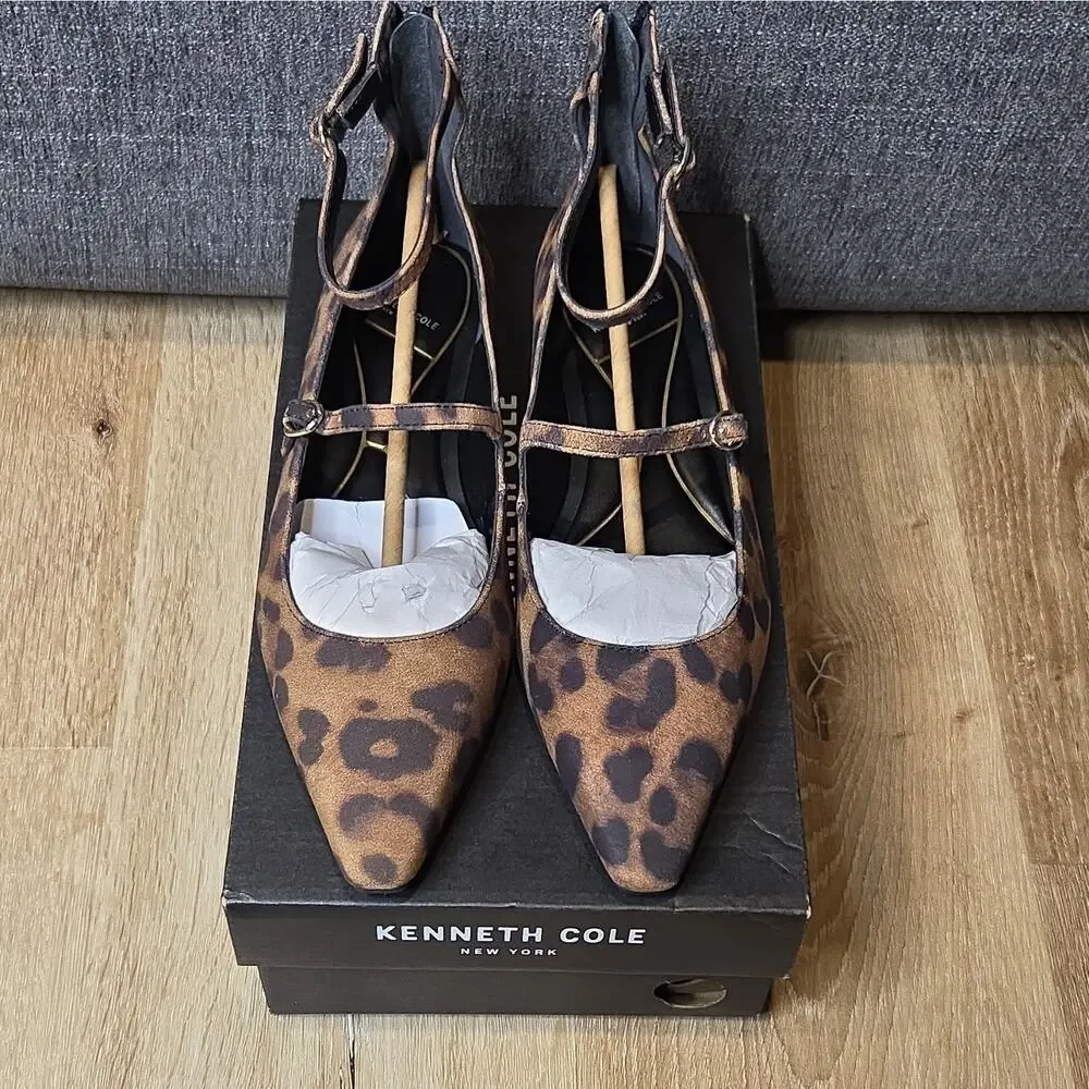 Kenneth Cole New York Women's Suede Leopard Mary Jane Flats 7.5M FAST SHIPPING